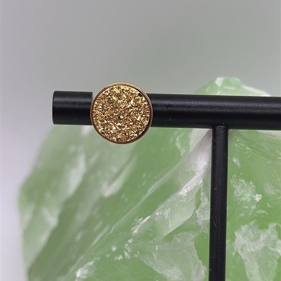 Sparkly gold druzzy silver 925 and gold plated stud post earrings - Picture 7 of 9